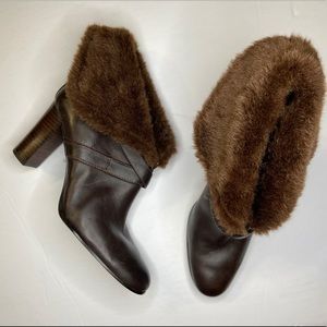 X St. John’s Bay brown heeled booties with fur